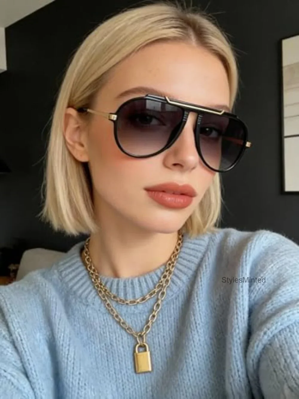Oversized Aviator Sunglasses Gold Metal Frame UV400 Protection Tangle-Free